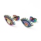 Ion Plating(IP) 304 Stainless Steel Stud Earring Finding, Earring Settings with Round Tray, Eye, Rainbow Color, 8.5x13mm, Pin: 0.9mm, Tray: 3mm