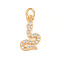 Eco-Friendly Brass Micro Pave Cubic Zirconia Pendants, with Jump Ring, Long-Lasting Plated, Lead Free & Cadmium Free, Snake, Real 24K Gold Plated, 14x8x2mm, Hole: 2.9mm