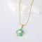 3Pcs French Elegant Stainless Steel Enamel Pave Imitation Pearl Flower Pendant Necklaces for Women, Golden, Turquoise, 15.75 inch(40cm)
