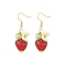 Strawberry Glass Dangle Earrings, with 304 Stainless Steel Earring Hooks, Golden, FireBrick, 42.5x13.5mm