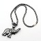 Trendy Men's Non-Magnetic Synthetic Hematite Beaded Necklaces, Magnetic Elephant Pendant Necklaces, with Brass Magnetic Clasps, Black, 17.5 inch