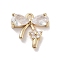 Brass Pave Clear Cubic Zirconia Charms, Cadmium Free & Nickel Free & Lead Free, Bowknot with Flower, Long-Lasting Plated, Real 14K Gold Plated, 12.5x12.5x3mm, Hole: 1.4mm