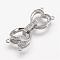 Brass Micro Pave Cubic Zirconia Fold Over Clasps, Heart, Platinum, 32x12x5mm, Hole: 1mm
