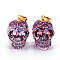 Electroplate K9 Glass Pendants, with Golden Plated Brass Bails, Crackle, Skull, Halloween, Light Coral, 25x26~27x19mm, Hole: 5x3mm