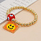 Bohemian Style Glass Seed Beads Charm Bracelets, Brass Round Beads Stretch Bracelets for Women, Square with Smiley Face, with Lampwork Evil Eye Bead, Orange
