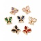 Brass with K9 Glass Connector Charms, Cadmium Free & Nickel Free & Lead Free, Golden Butterfly Links, Mixed Color, 16x15.5x4mm, Hole: 1.5mm