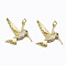 Brass Micro Pave Cubic Zirconia Pendants, with Jump Rings, Nickel Free, Bird, Real 16K Gold Plated, Orchid, 24.5x34.5x4mm, Hole: 3mm