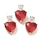 Real 18K Gold Plated Rack Plating Brass Micro Pave Cubic Zirconia Pendants, with Glass, Long-Lasting Plated, Cadmium Free & Lead Free, Heart, FireBrick, 20x13x9mm, Hole: 1.8x5mm