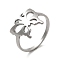 Non-Tarnish Classic 201 Stainless Steel Finger Rings, Hollow Out Butterfly Wide Band Rings for Women, Stainless Steel Color, Inner Diameter: 17mm, Butterfly: 12.5x14mm