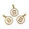 PVD Vacuum Plating 304 Stainless Steel with White Shell Pendants, Golden, Flat Round with Letter Charm, Letter.B, 18x16x1.5mm, Hole: 3x6mm