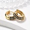 Brass Micro Pave Cubic Zirconia Huggie Hoop Earrings, Real 18K Gold Plated, Nickel Free, Ring, Black, 13x15.5x4mm, Pin: 0.8mm