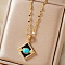 Vintage Brass Pave Synthetic Turquoise & Clear Cubic Zirconia Rhombus Pendant Necklaces, with Black Enamel, Golden, 15.75 inch(40cm)