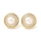 Natural Pearl Ear Studs, with Brass Micro Pave Clear Cubic Zirconia Findings and 925 Sterling Silver Pins, Flat Round, Real 14K Gold Plated, 15mm