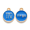 Alloy Enamel Pendants, Cadmium Free & Lead Free, Flat Round with Constellation, Light Gold, Dodger Blue, Virgo, 22x18x2mm, Hole: 1.5mm