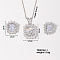 Fashionable Shiny Brass Glass Square Stud Earrings & Necklaces Set for Women, Clear, Platinum