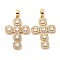 Brass Micro Pave Cubic Zirconia Pendants, Long-Lasting Plated, Cross, Golden, 28.5x19x3.5mm, Hole: 5.5x3mm