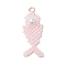 Glass Seed Beaded Fish Pendants, with Round Shell Pearl Bead & 304 Stainless Steel Open Jump Rings Loop, Misty Rose, 34.5x16x6mm, Hole: 3mm