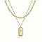 Brass Micro Pave Clear Cubic Zirconia Rectangle with Initial Pendant Double Layer Necklaces for Women, with 201 Stainless Steel Chain, Golden, Letter T, 15.75~19.69 inch(40~50cm)
