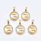 Brass Micro Pave Clear Cubic Zirconia Charms, with White Sea Shell, Nickel Free, Flat Round with Deer, Real 18K Gold Plated, 13.5x12x2mm, Hole: 2.5x4.5mm