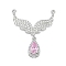 Rack Plating Brass Micro Pave Cubic Zirconia Pendants, Long-Lasting Plated, Cadmium Free & Lead Free, Teardrop with Wing Charms, Platinum, 35x29x6mm, Hole: 1.4mm