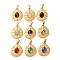 Natural Mixed Gemstone Pendants, 304 Stainless Steel Flat Round Charms, Ion Plating(IP), Golden, Mixed Dyed and Undyed, 21x17.5x4~4.5mm, Hole: 4.5x3mm