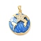 Brass Micro Pave Clear Cubic Zirconia Pendents, Flat Round Charms, with Enamel, Real 18K Gold Plated, Rack Plating, Lead Free & Cadmium Free, Star, 21x19x3.5mm, Hole: 4.5x2.5mm