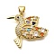 Rack Plating Brass Micro Pave Cubic Zirconia Pendants, Long-Lasting Plated, Lead Free & Cadmium Free, Bird Charms, Real 18K Gold Plated, 23x27x4mm, Hole: 5x3mm