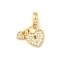 Brass Micro Pave Clear Cubic Zirconia Heart Lock European Dangle Charms, Large Hole Pendants, Cadmium Free & Lead Free, Real 16K Gold Plated, 21.5mm, Hole: 4mm