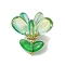 Glass Pendants, Flower, with Brass Findings, Dark Sea Green, 20.5x22x22mm, Hole: 2.5x2mm