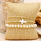 3Pcs 3 Styles Brass Round Beads Stretch Bracelet Set for Women, with Shell Pearl, Golden, Inner Diameter: 6-1/2 inch(16.5cm)~6-7/8 inch(17.5cm)