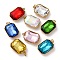 316 Stainless Steel Faceted Glass Pendants, Rectangle, Ion Plating(IP), Real 18K Gold Plated, with Loop, Mixed Color, 18x11.5x5.5mm, Hole: 2.5mm