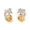 Rack Plating Brass Micro Pave Cubic Zirconia Stud Earrings, Long-lasting Plated, Dolphin with Flat Round, Gold, 14.5x11mm