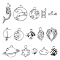 90Pcs 15 Style Tibetan Style Alloy Pendants, Cherry & Moon with Cat & Heart, Antique Silver, 9.5~33x7~27x1~3mm, Hole: 1.2~2mm, 6pcs/style 