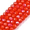Electroplate Opaque Solid Color Glass Beads Strands, Half Rainbow Plated, Faceted, Rondelle, Orange Red, 6x5mm, Hole: 1mm, about 80~85pcs/strand, 38~40cm