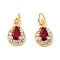 Brass Micro Pave Cubic Zirconia Charms, Cadmium Free & Nickel Free & Lead Free, with Jump Rings, Teardrop, Real 18K Gold Plated, Red, 10x6.5x3.5mm, Hole: 2mm