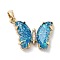 Brass Micro Pave Cubic Zirconia Pendants, Cadmium Free & Nickel Free & Lead Free, with Resin, Butterfly Charms, Real 18K Gold Plated, 17x22.5x5mm, Hole: 5x3mm