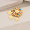 Flat Round Alloy Brooches for Backpack Clothes, with Plastic Pearl & Synthetic Turquoise & Flat Round Pendants, Golden, 26mm
