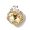 Real 18K Gold Plated Rack Plating Brass Micro Pave Clear Cubic Zirconia Pendants, with Glass, Long-Lasting Plated, Cadmium Free & Lead Free, Butterfly with Heart Charm, Light Goldenrod Yellow, 21x17.5x8mm, Hole: 3.5x2.5mm