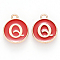 Golden Plated Alloy Enamel Charms, Cadmium Free & Lead Free, Enamelled Sequins, Flat Round, Red, Letter.Q, 14x12x2mm, Hole: 1.5mm