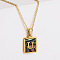 304 Stainless Steel Pave Natural Paua Shell Rectangle Initial Pendant Necklaces for Women, Real 18K Gold Plated, Letter U, 17.72 inch(45cm)