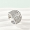 Brass Micro Pave Clear Cubic Zirconia Open Cuff Rings for Women, Cadmium Free & Lead Free, Cross, Platinum, 19mm, Inner Diameter: Adjustable
