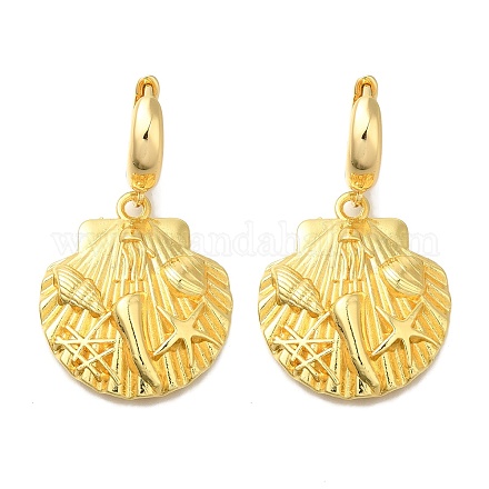 Серьги-кольца из латуни в форме ракушки с покрытием стойки EJEW-H016-43G-1