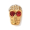 304 Stainless Steel Rhinestone Beads, Skull, PVD Vacuum Plating, Golden, Light Siam, 15x9x9mm, Hole: 2mm