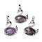 Natural Amethyst Pendants, with Platinum Tone Brass Findings, Cadmium Free & Lead Free, Swan, 32x25x7.3mm, Hole: 8mm