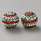 Christmas Theme Resin Rhinestone Beads, Round with Stripe Pattern, for DIY Pen Making Jewelry Supplies, Chrysolite, 20x19mm, Hole: 2.5mm