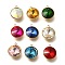 Glass Pendants, Flat Round Charms, with 304 Stainless Steel Findings, Ion Plating(IP), Faceted, Real 18K Gold Plated, Mixed Color, 15.5x13.5x7mm, Hole: 1.5mm