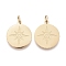 Ion Plating(IP) 304 Stainless Steel Pendants, with Jump Ring, Laser Cut, Flat Round with Star, Golden, 14x12x0.8mm, Jump Ring: 4x0.7mm, 2.6mm Inner Diameter