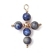 Natural Lapis Lazuli Pendants, with  Copper Wire, Cross, 33x22x6.5mm, Hole: 3x3.5mm