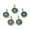 Natural Apatite Charms, with Golden Brass Findings and Clear Cubic Zirconia, Long-Lasting Plated, Flat Round, 14x11.5x2.5mm, Hole: 4x3mm