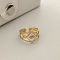 204 Stainless Steel Enamel Cuff Rings, Golden, Rhombus with Evil Eye Pattern, White, Rhombus: 15mm, Inner Diameter: 18mm